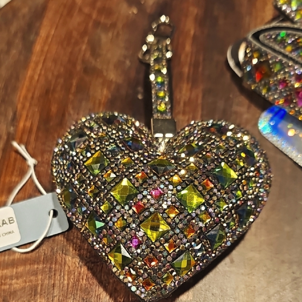 Jacqueline Kent Ab Chrystal  Heart Keychain/purse Charm  And Lanyard Set NWT